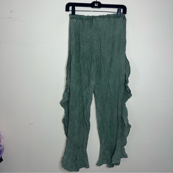 Figwood North Shore Green Ruffled Rayon Pull On Harem Pants Size Small - Picture 6 of 11